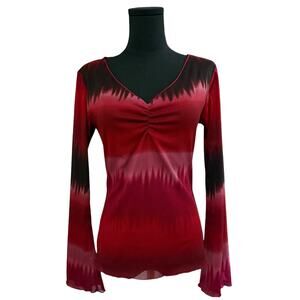 Wrapper Mesh Top Double Layer Color Gradient Lettuce Edge Y2K Red Pink Small